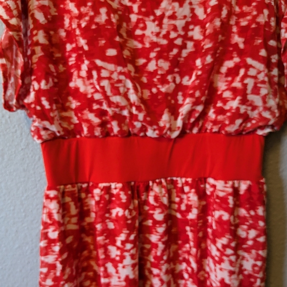 NWT H by Halston Coral Red Brush Stroke Dress Cap Sleeves Knee Length Sz. M - Picture 6 of 12